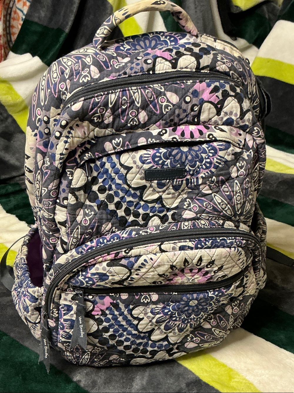 Vera Bradley Quilted Paisley Backpack and Cosmetic Case in Purple and Cream - Picture 3 of 16